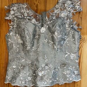 Elegant Lace Women’s Top in crystal stone Gray